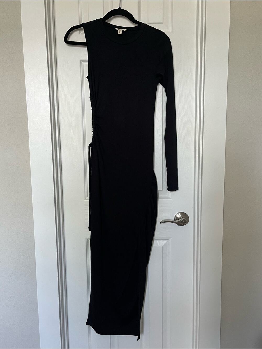 Open Edit Black One-Shoulder Long Sleeve Cut Out Midi Glam Cocktail Dress XS